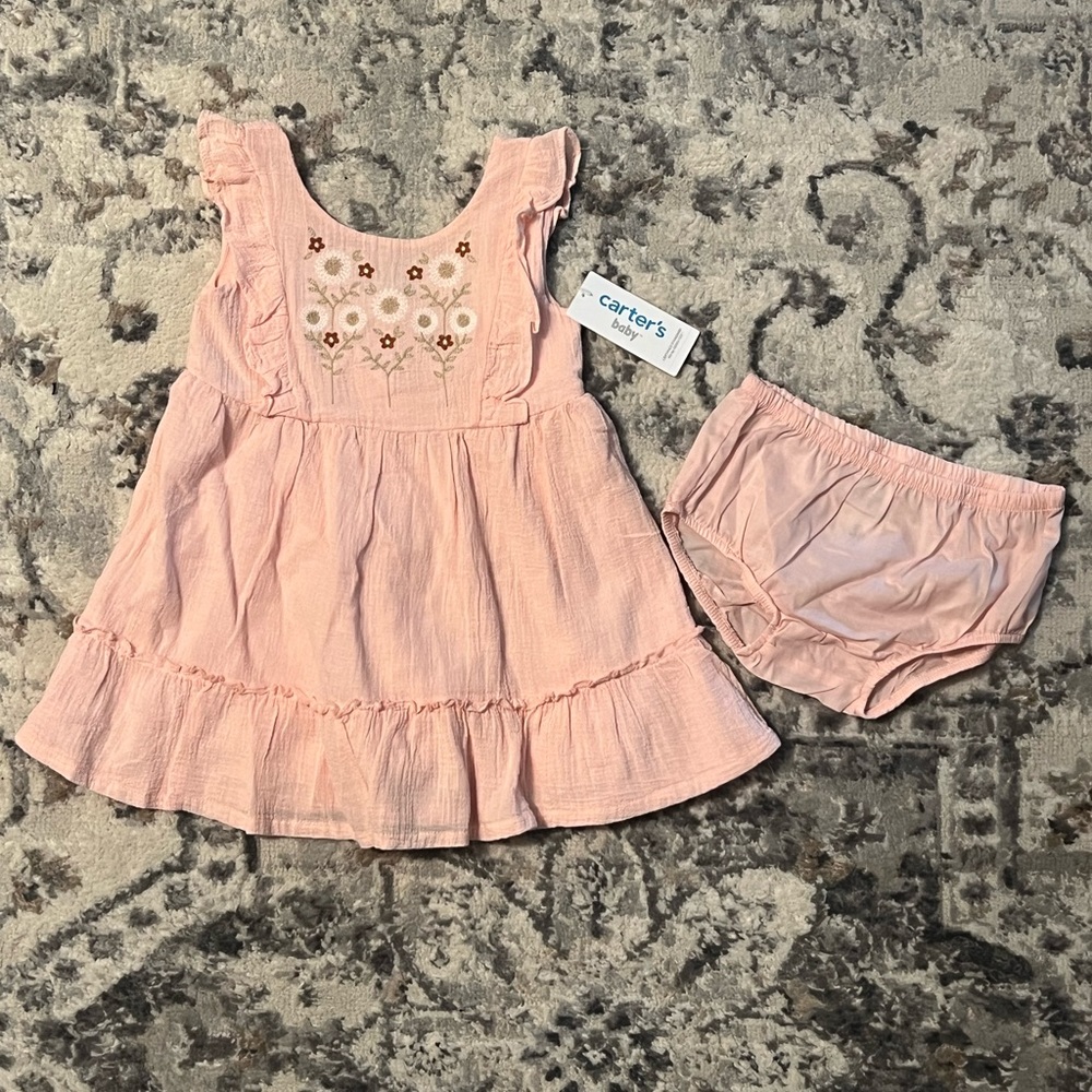 Carter’s | Baby Girl Flutter Sleeve Embroidered Dress Set, 24mo